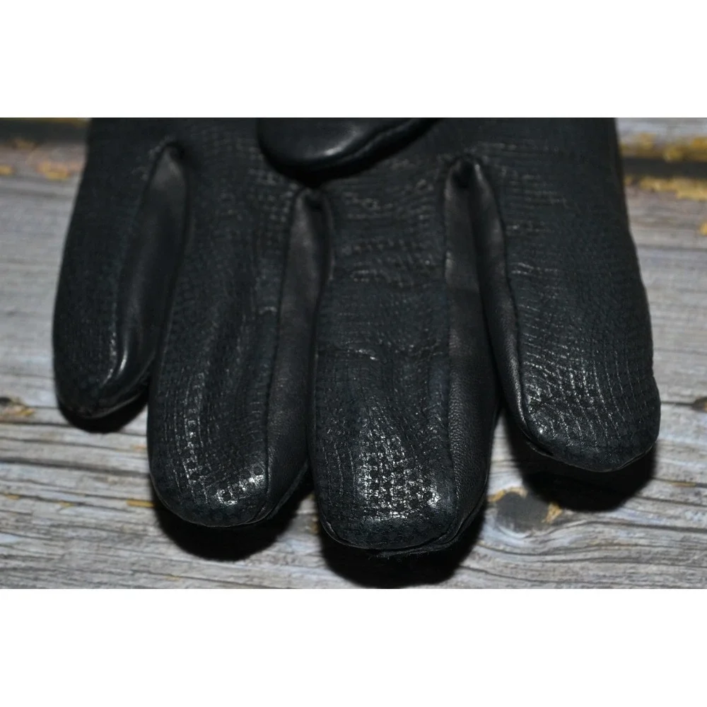 Cire Gloves Mens Large Black Faux Leather Textured Palm Lined Winter‎ Warm